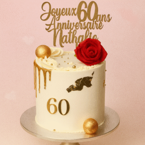 Gâteau d’anniversaire 60 ans doré et rouge – Élégance et raffinement