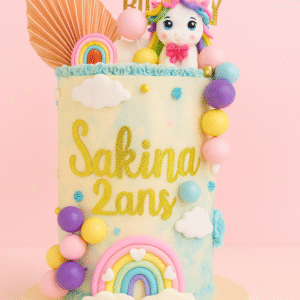 Gâteau d’anniversaire Licorne arc-en-ciel — prénom & âge